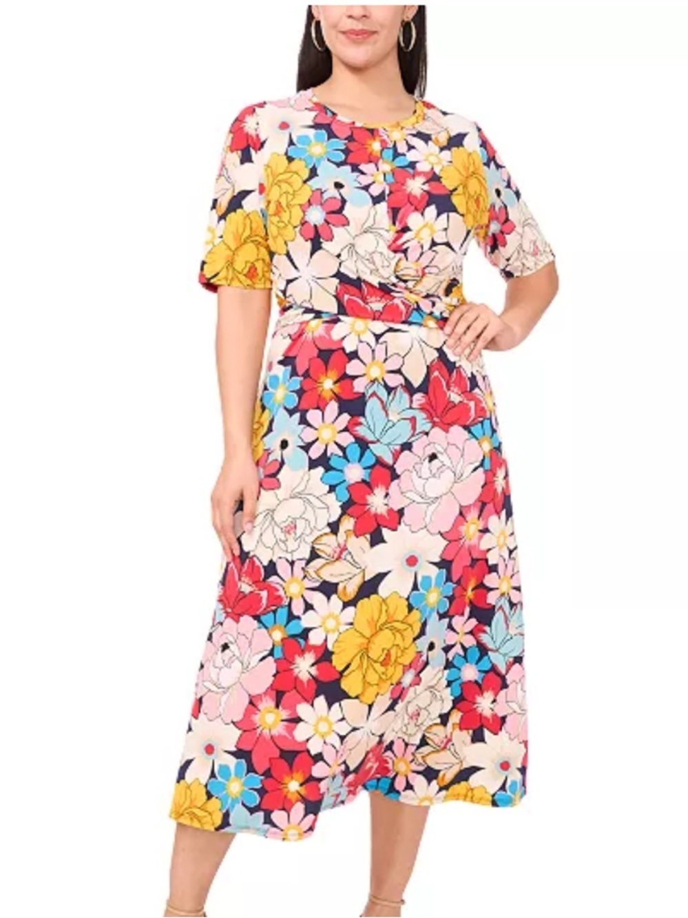 MSK
Plus Size Printed Twist Elbow-Sleeve Midi Dress